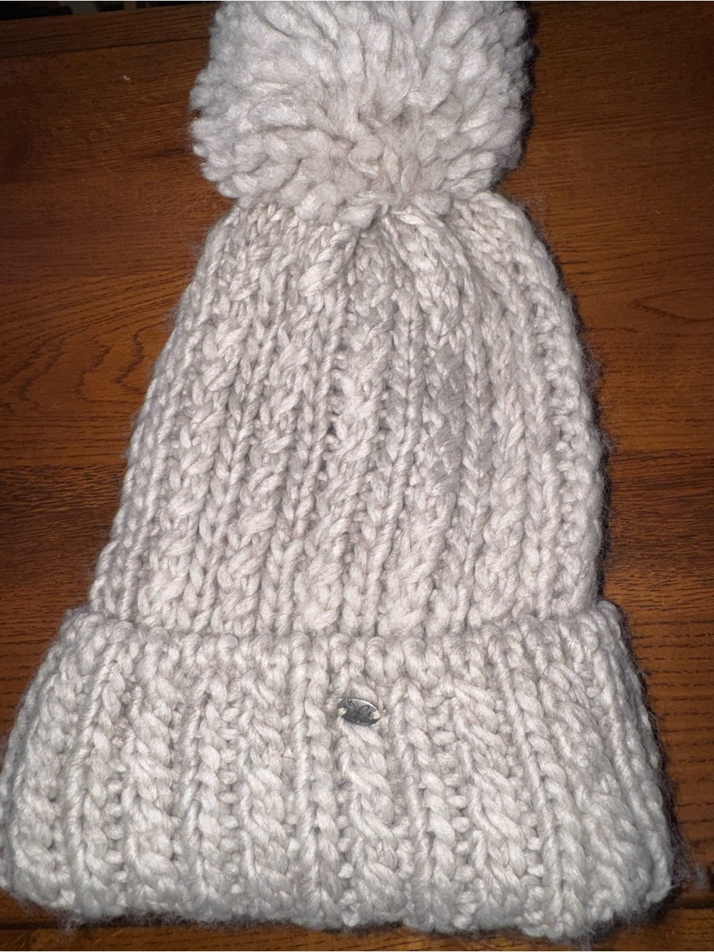 American Eagle Outfitters Chunky Knit Pom Pom Beanie Cream One Size Wool Blend